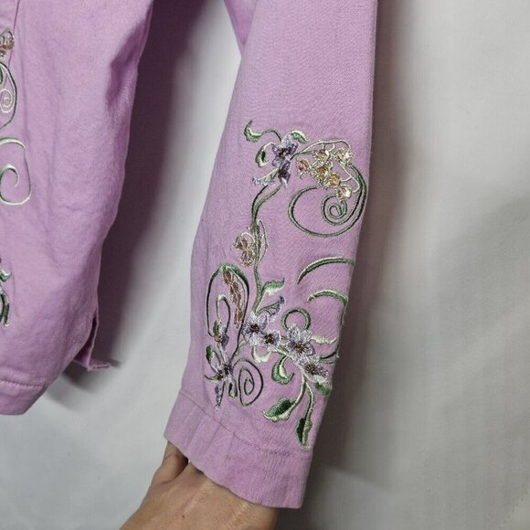 Quacker Factory Women's Lavender Pink Jacket Zip‎ Floral Sequin Pockets Large - Picture 6 of 14